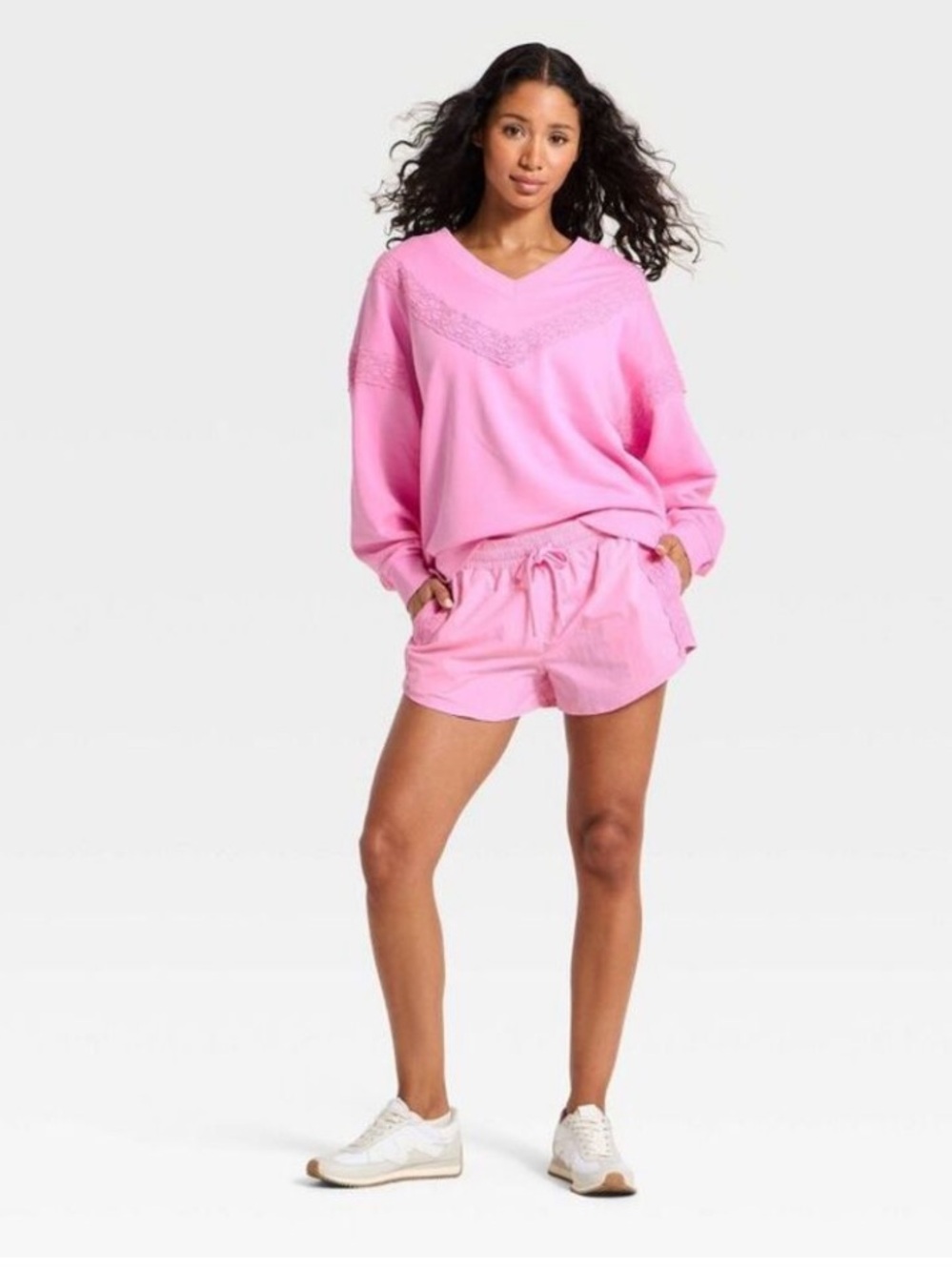 JOYLAB NWT Crochet-Trim Sweatshirt -pink -large
